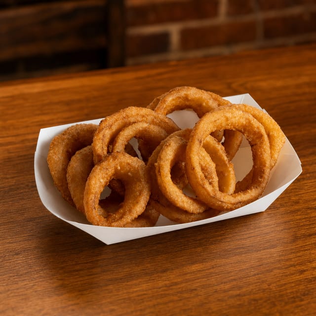 Hand Battered Onion Rings.