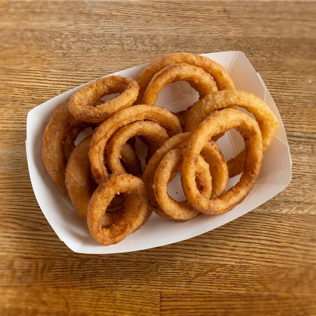 Hand Battered Onion Rings.