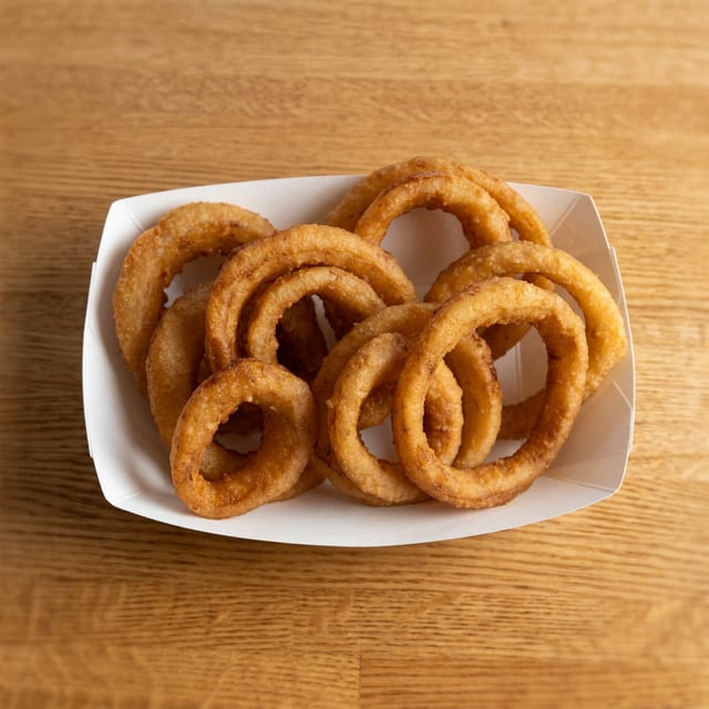 Hand Battered Onion Rings.