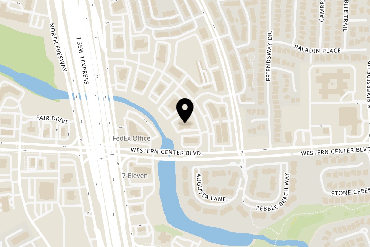 Map showing the location of Flips Patio Grill Fort Worth on 6613 Fossil Bluff Drive in Fort Worth